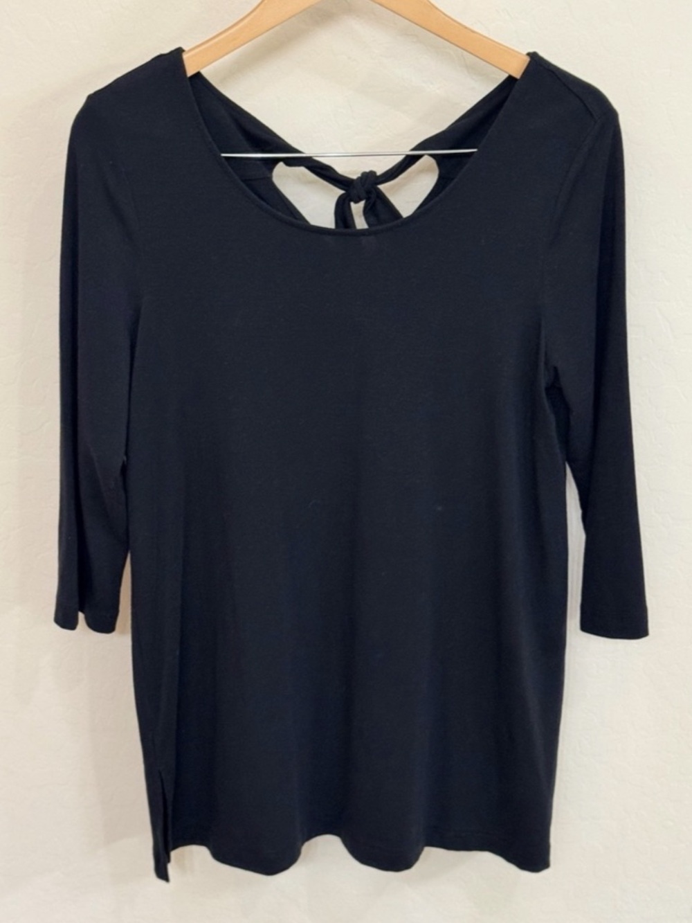 J. Jill Fit Black Tie-Back Tunic Top 3/4 Sleeve Size M